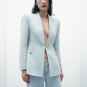 Zara houndstooth lapelless blazer